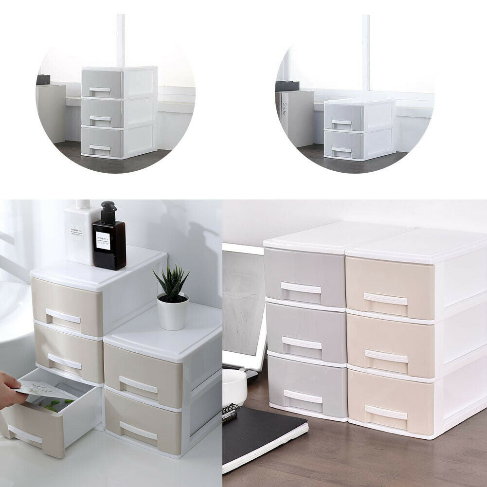 Cosmetic Make Up 2-3 Drawer Desk Table Tidy Storage Box Plastic Organiser Holder