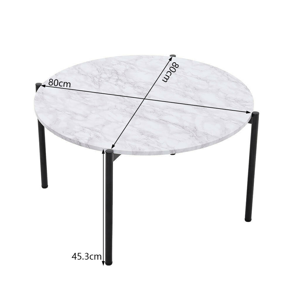 Modern Round Coffee Table Living Room Marble Effect Wooden Top Metal Leg Table