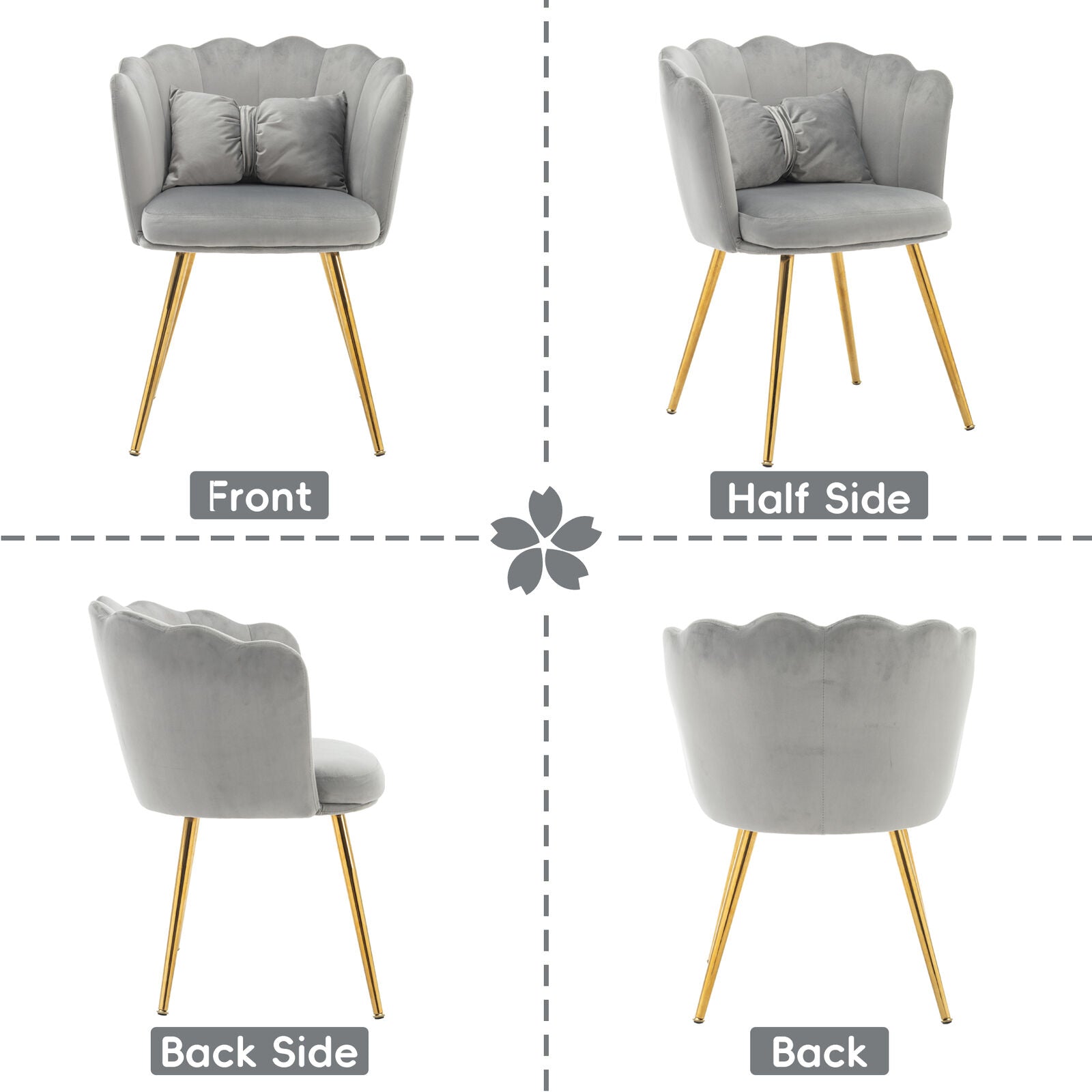 Velvet Dining Chairs Armchair Upholstered Accent Chair with Gold Metal Legs HT