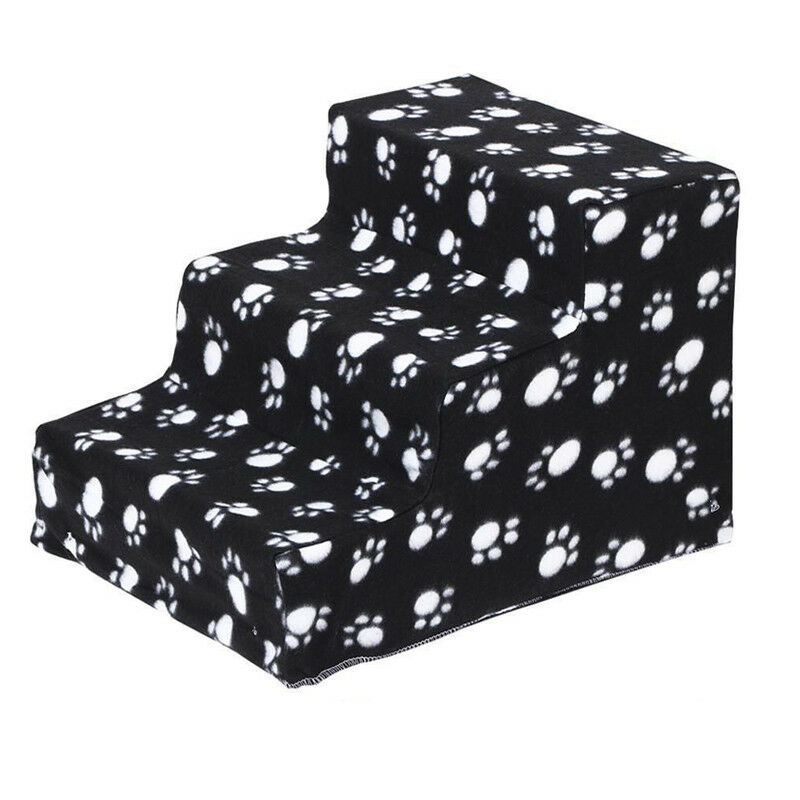 3 Steps Portable Dog Puppy Ladder Doggy Pet Soft Stairs With Paw