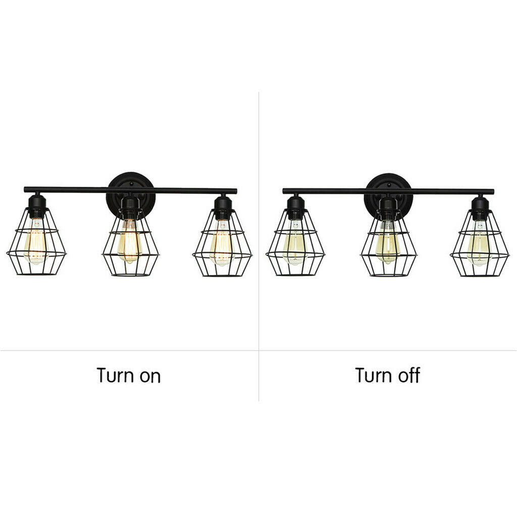 3-Light Industrial Bathroom Vanity Light Metal Wire Cage Wall Sconce Wall Lamp