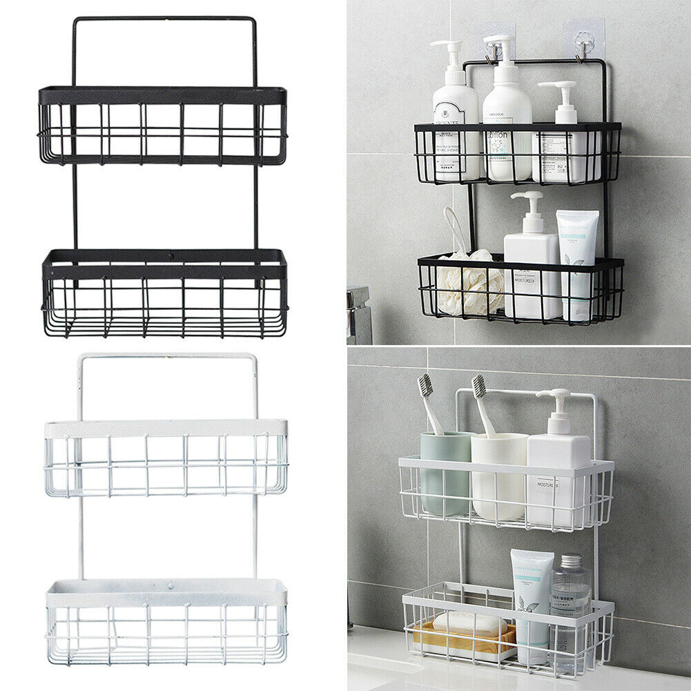Wall Mounted Metal Wire Storage Basket 2 Tier Bathroom Shower Caddy Organizer