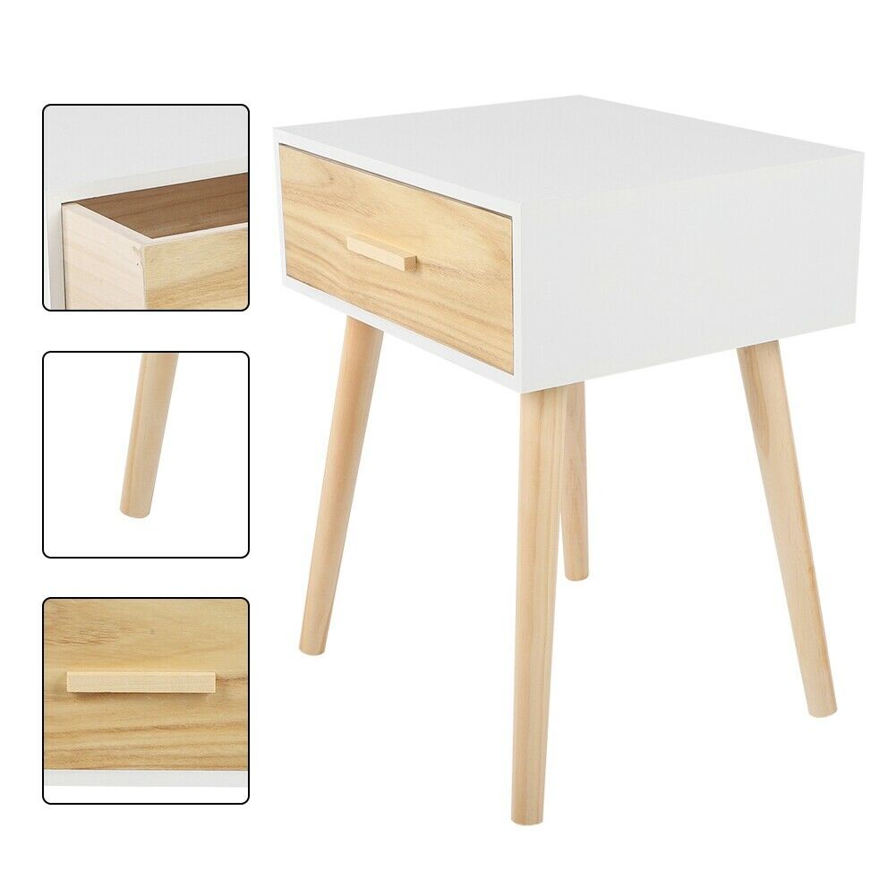 1 Drawer Pine Wood Bedside Table Cabinet Nightstand Storage Bedroom Furniture