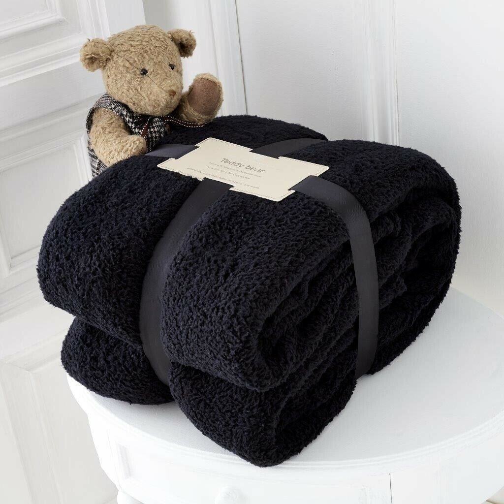TEDDY BEAR FLEECE THROW BED LARGE BEDSPREAD SOFT CUDDLY WARM SOFA BLANKET