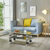 Clear Glass Coffee Table Rectangle Tempered Floral Luxury w/ Shelf Living Room