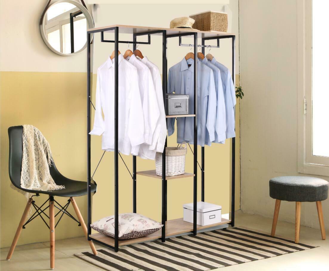 Garment Clothes Rail wood metal Rack Shelves Storage with Rack Shoe