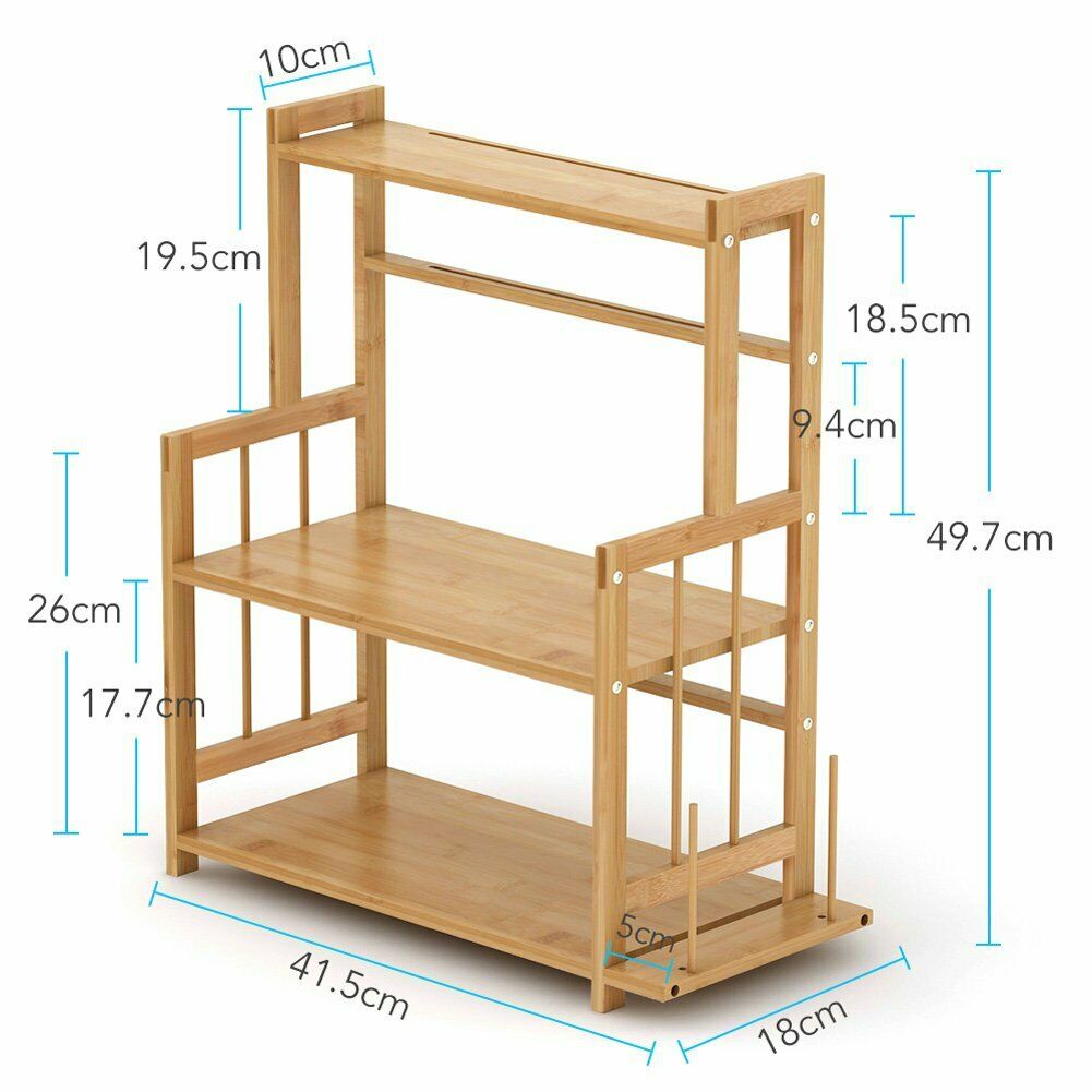 Standing Bamboo Spice Rack Kitchen Countertop Storage Organizer Adjustable Shelf