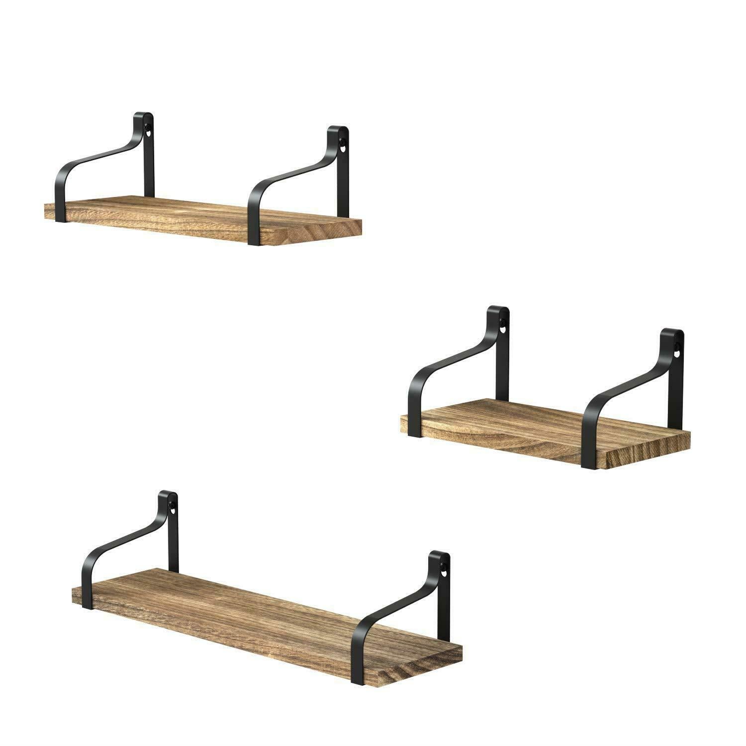 3 PCS Wall Shelves Metal Wood Shelving Shelf Storage Display organizer