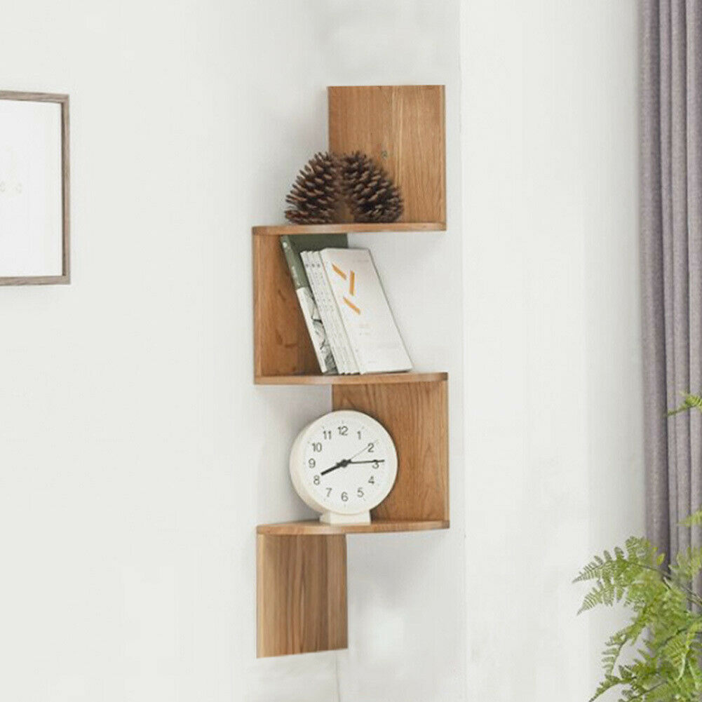 3/5 Tier Wood Floating Shelf Corner Wall Mounted Storage Display Shelf Bookcase