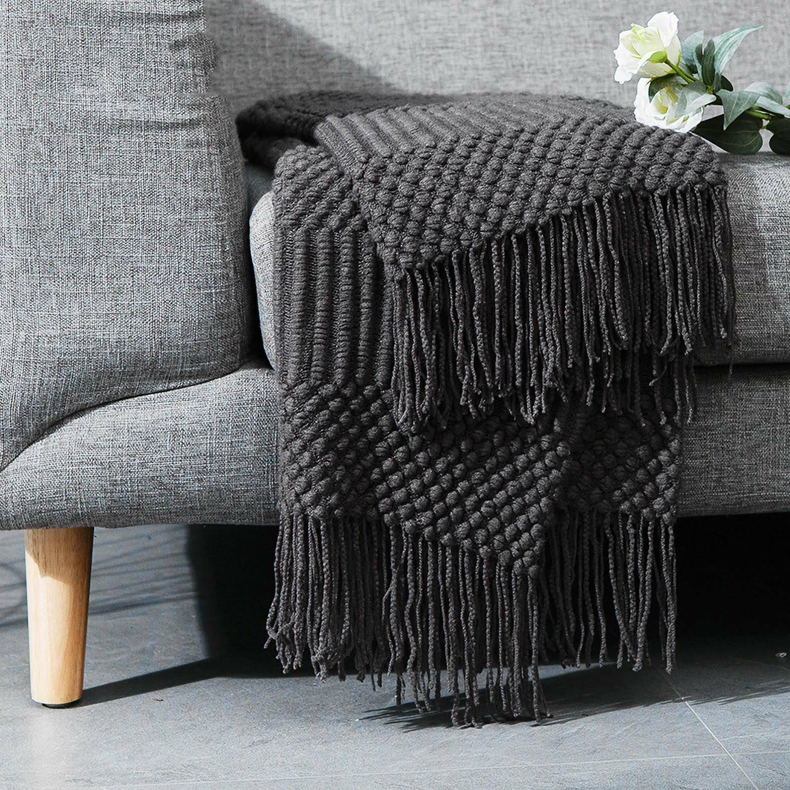 Chunky Knitted Thick Soft Blankets Hand Yarn Bulky Knit Throw Sofa Bed Blanket