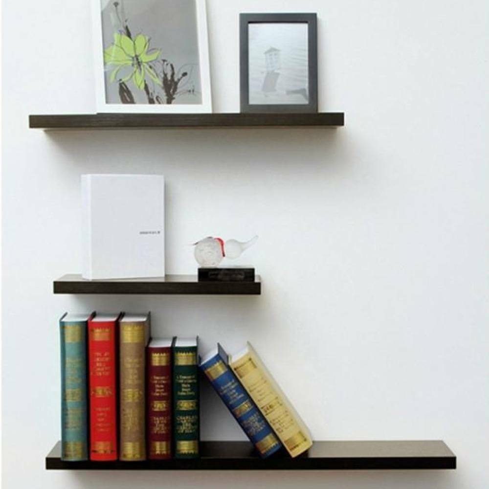 3 Pcs High Floating Wall Mounted Display Shelf Bookshelf Storage Holder-Black
