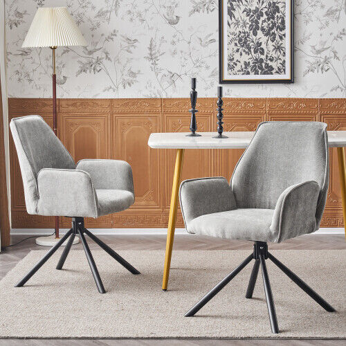 2pcs 180° Swivel Accent Chair Upholstered Armchair Dining Chairs Home Office HT