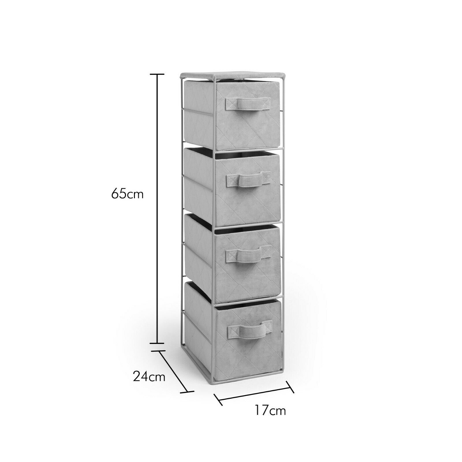 4 Tier Grey Storage Cabinet Drawers With Quilted Velvet Baskets Boxes