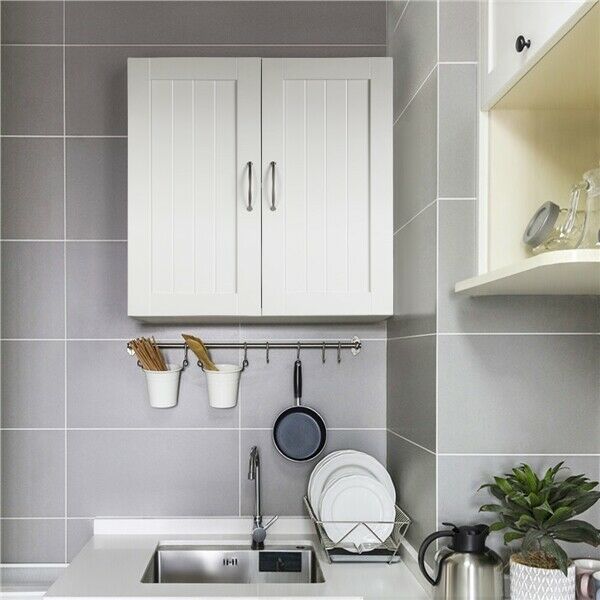 Bathroom Wall Cabinets Cupboard with Double Door & Adjustable Shelf Storage Unit