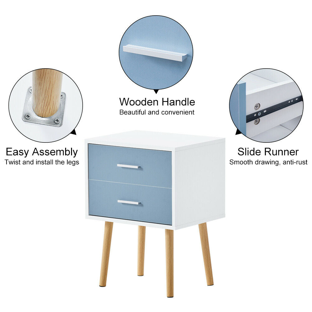 White Bedside Table Side Table 2 Drawers Cabinet Wooden Nightstand Storage Chest