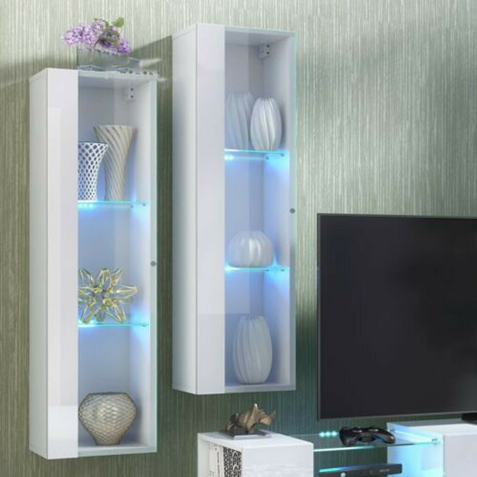 3-Tier Living Room Display Shelves Wall Shelf Bookcase High-gloss With LED Light