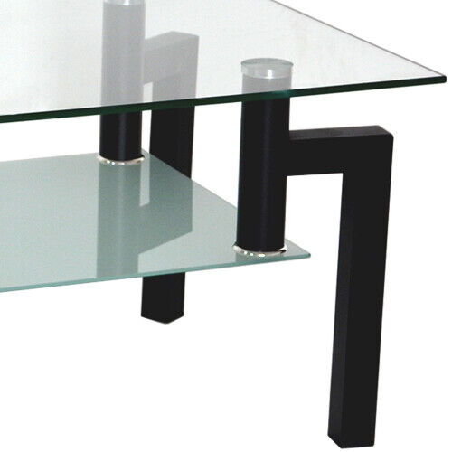 Rectangle Glass Coffee Table With Storage Shelf Modern Living Room Furniture HN