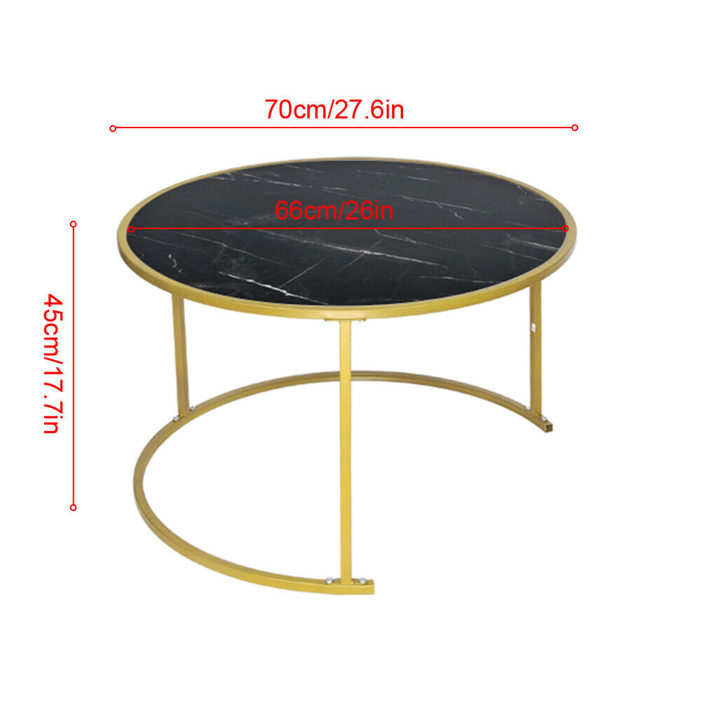 Black Marble Vein Round Coffee Tables Set Sofa Side Nested End Table Living Room