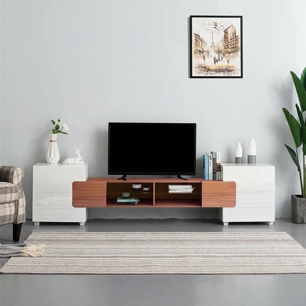 Modern Large 230cm TV Unit Stand Cabinet High Gloss Doors Shelves FREE RGB LED