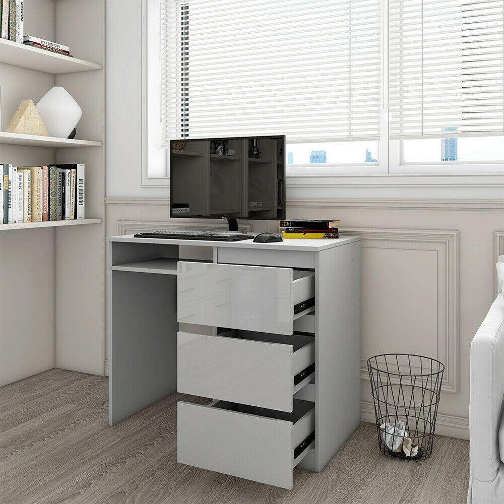 Grey High Gloss Drawer Computer PC Study Home Office Desk Makeup Dressing Table