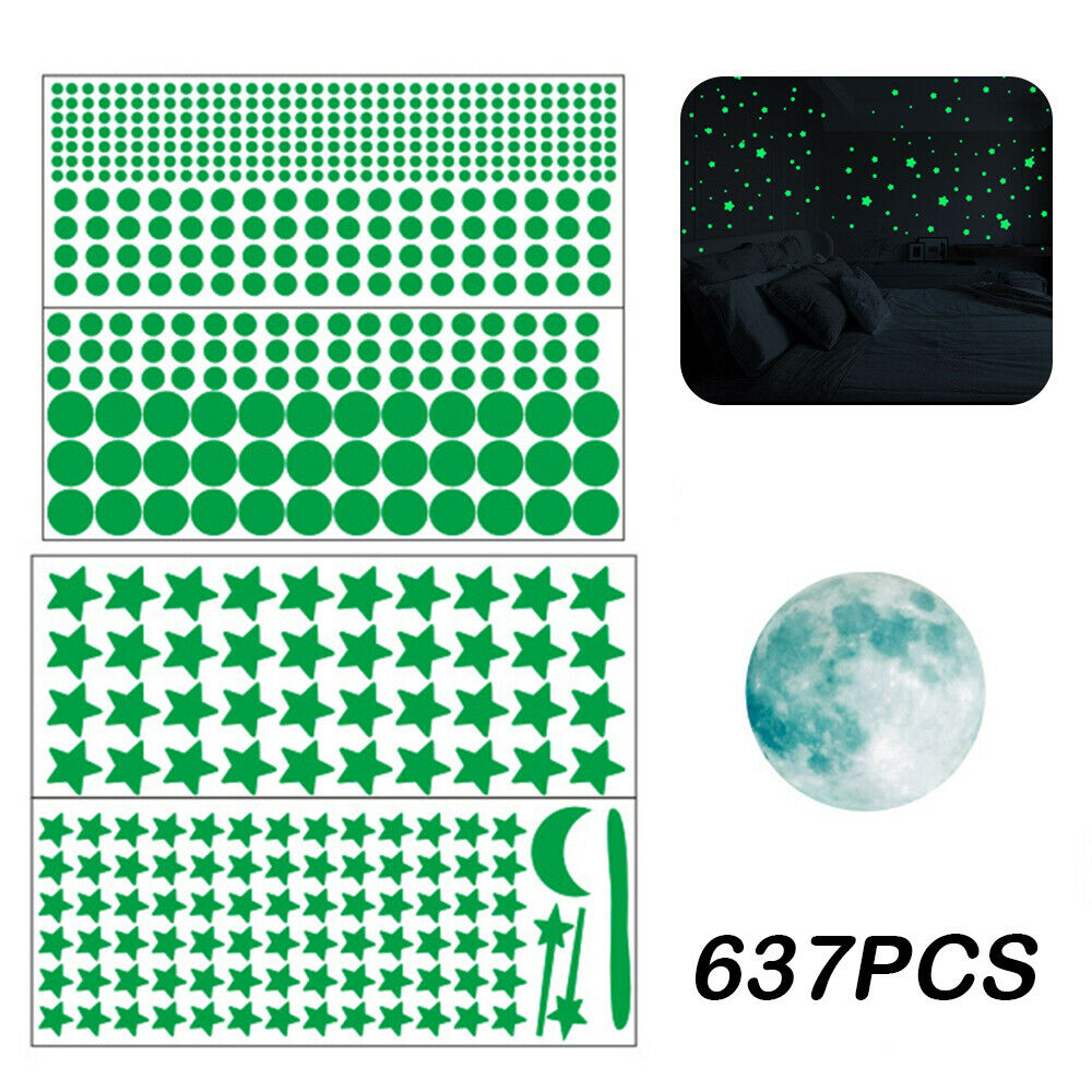 637xGlow In The Dark Stars Wall Stickers Kids Ceiling Bedroom Nursery Room Decor
