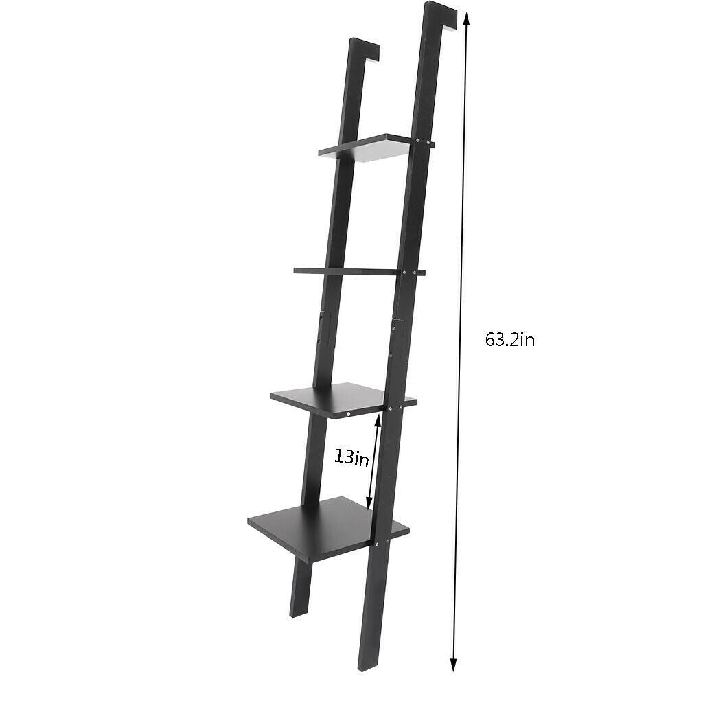 4-Tier Wood Ladder Shelf, Standing Wall Rack, Bookcase Display Shelf White Black
