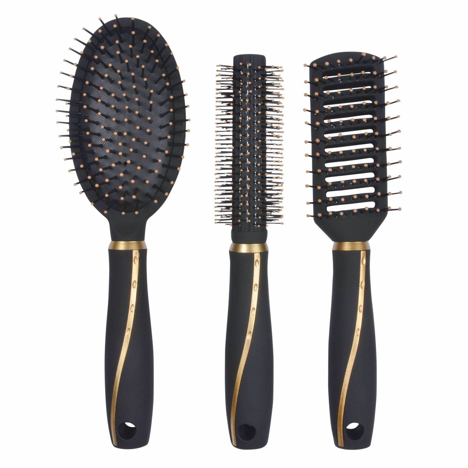 3pc Professional Hair Brush Set Salon High Quality Curling Vent Styling Paddle