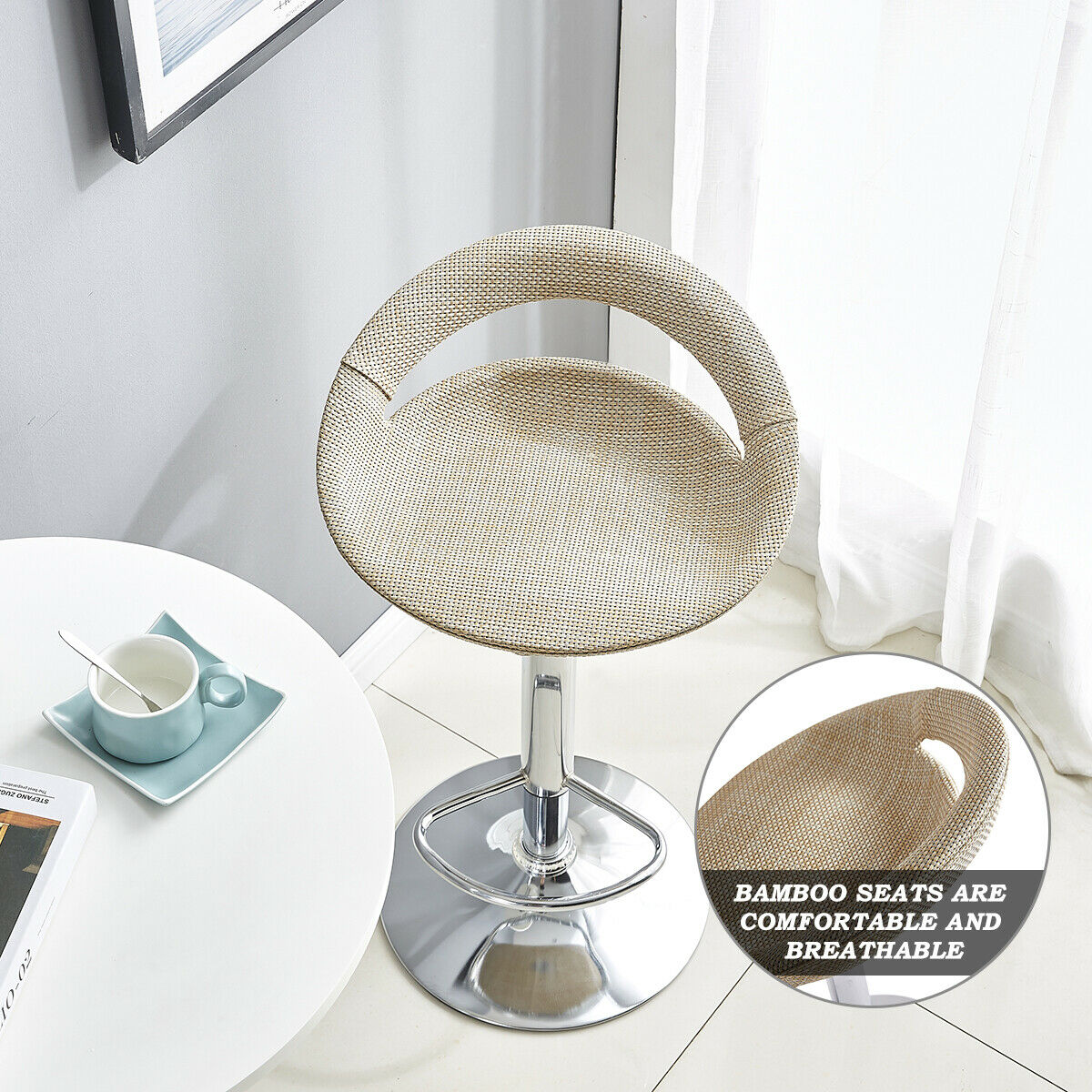 2x Linen Breakfast Barstools Bar Stools Swivel High Chair Lift Kitchen Bistro