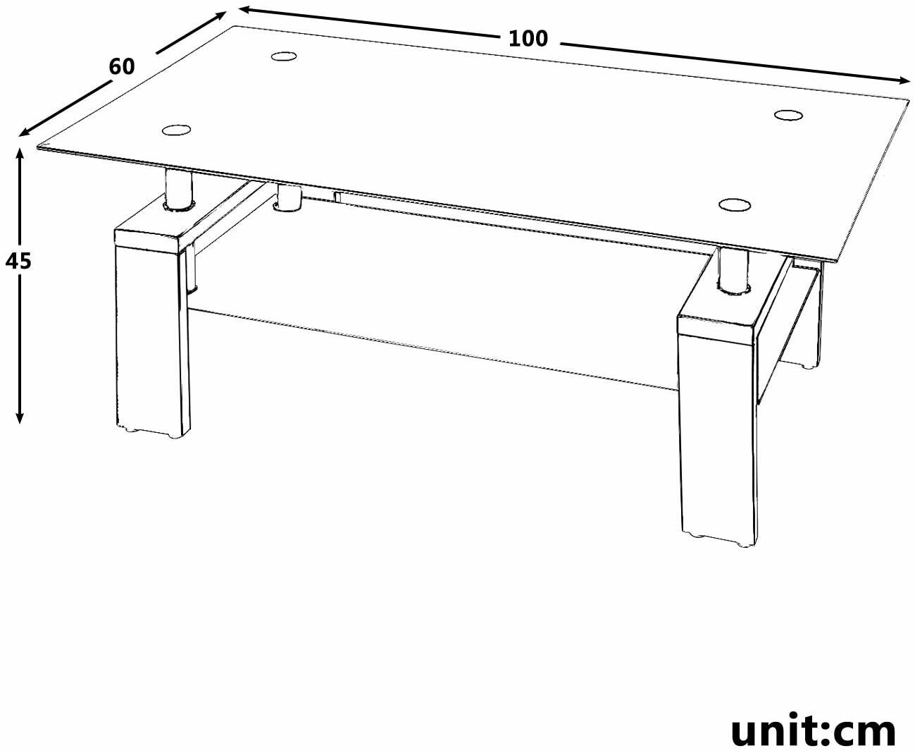Tempered Glass Chrome Living Room Coffee Table, Black Modern Rectangle Tea Table