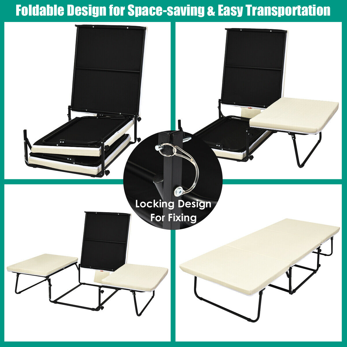 3 IN 1 Sofa Bed Folding Lounge Chair Sleep Convertible Chair Height Adjustable