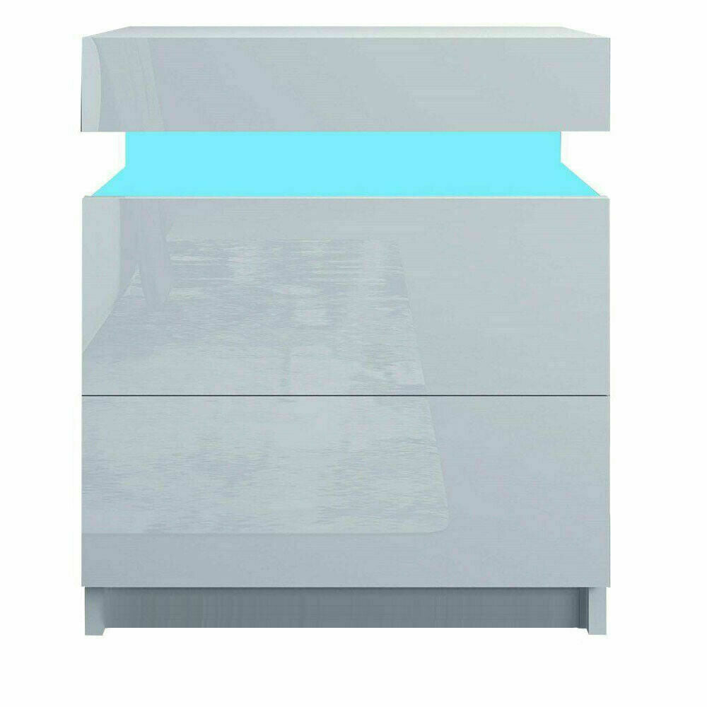 High Gloss Bedside Table Nightstand Chest Cabinet Unit with Drawers LED Lighting