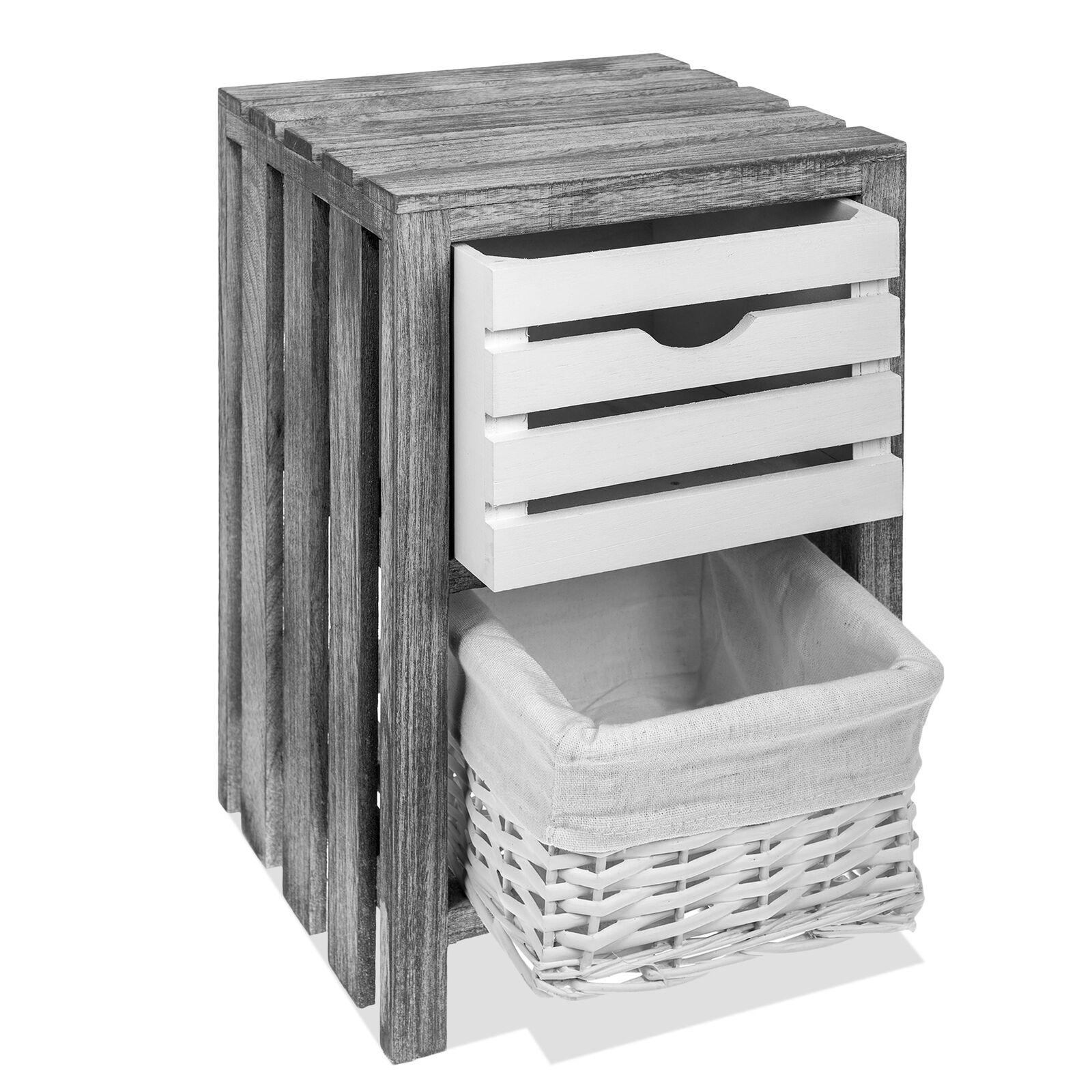 Bedside Table Unit Cabinet Wicker Basket Nightstand Drawer Storage Bathroom New