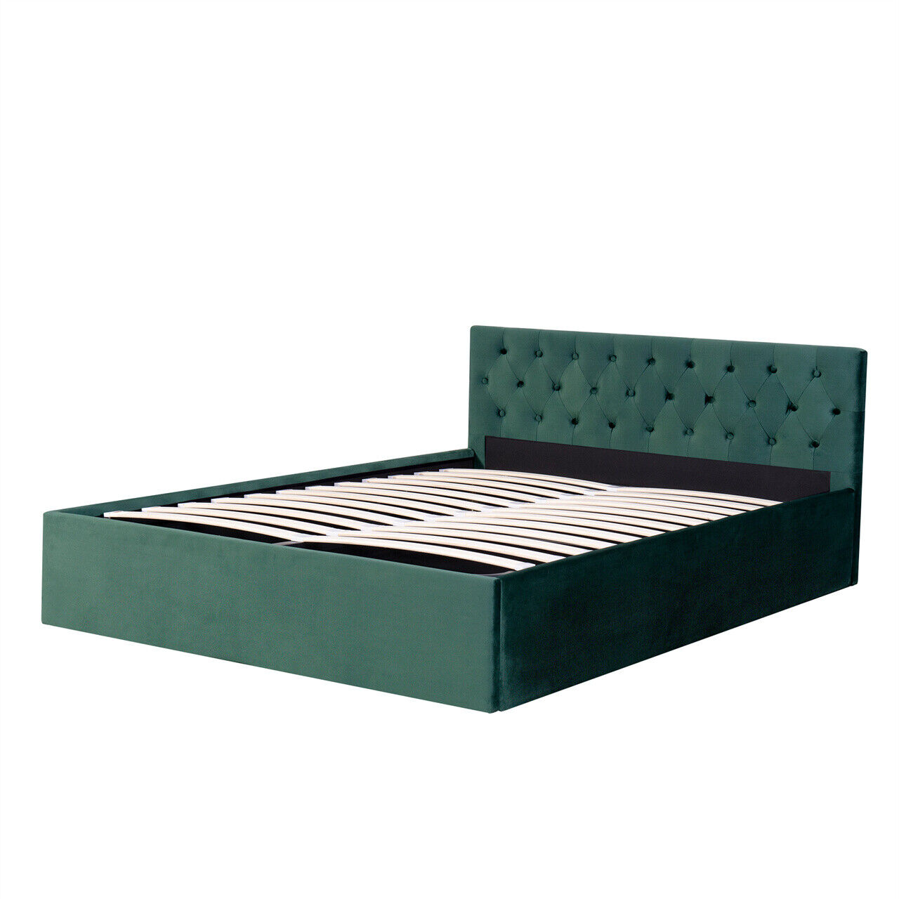 Velvet Upholstered Bed Frame 4ft6 Double Size Storage Bed With Headboard Green
