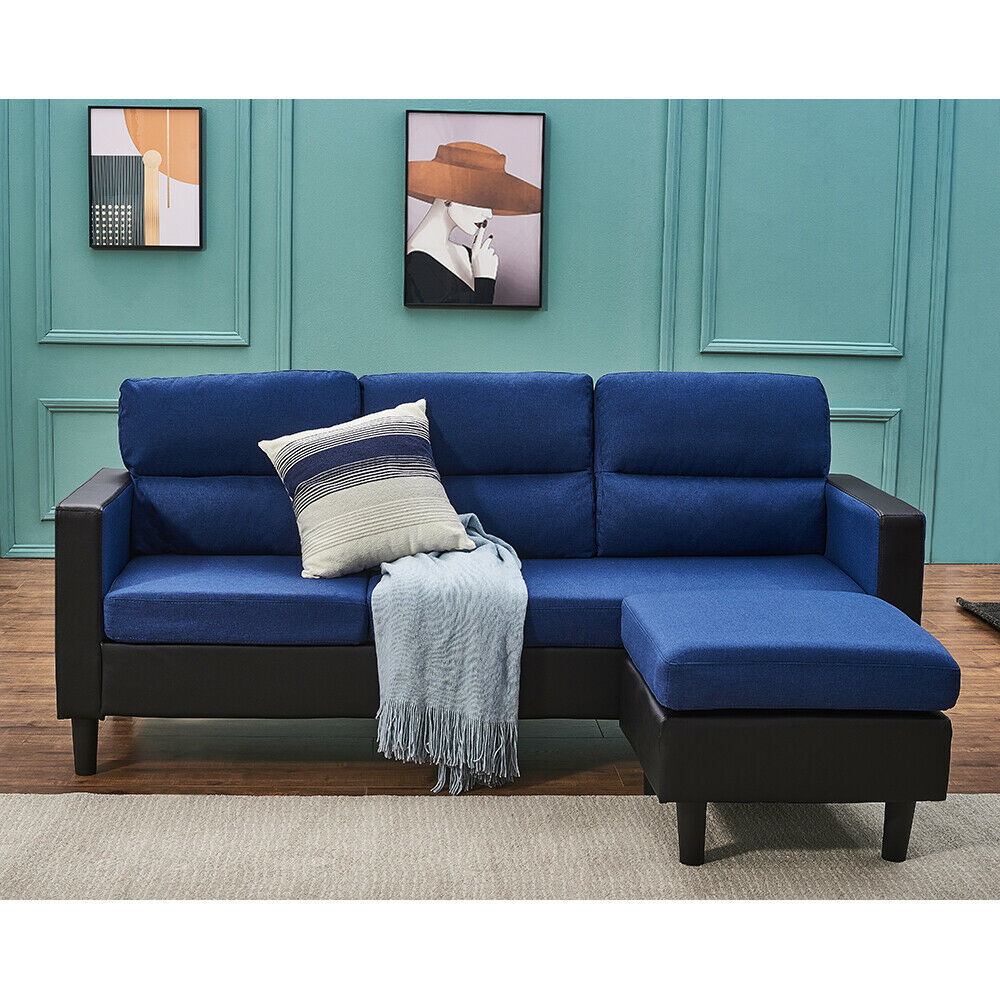 3 Seater L-Shaped Universal Corner Sofa Lounger Couch Chaise Settee w Foostool