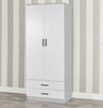 Tall Wooden 2 Door Wardrobe With 2 Drawers Bedroom Storage Hanging Bar Clothes