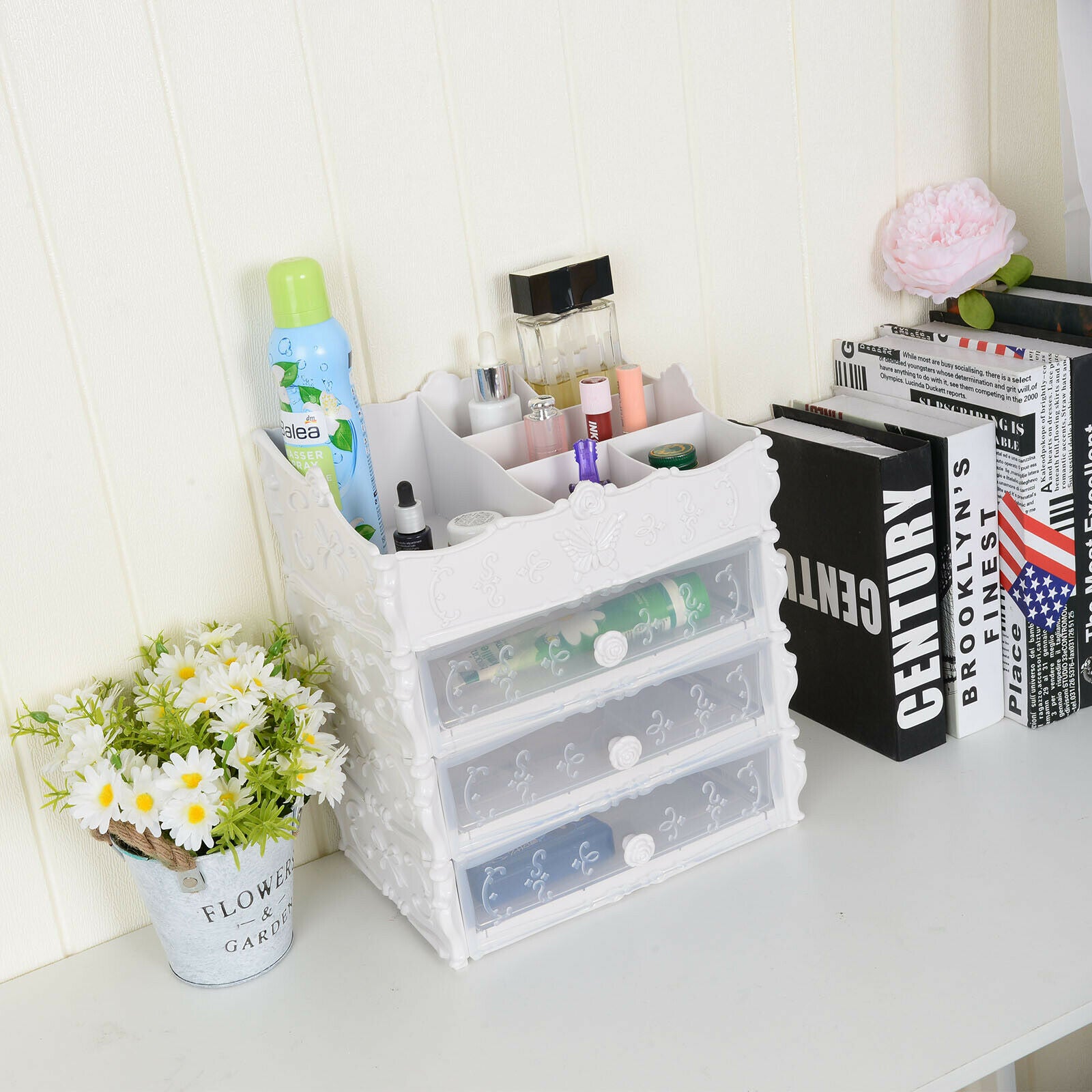 3 Tiers Makeup Case Desktop Storage Box Cosmetic Organizer Holder Drawer Jewelry