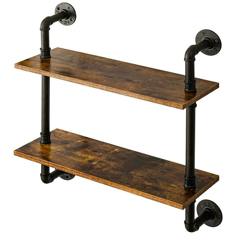 Rustic Industrial Pipe Wooden Metal Wall Floating Shelf Storage Shelving Unit UK