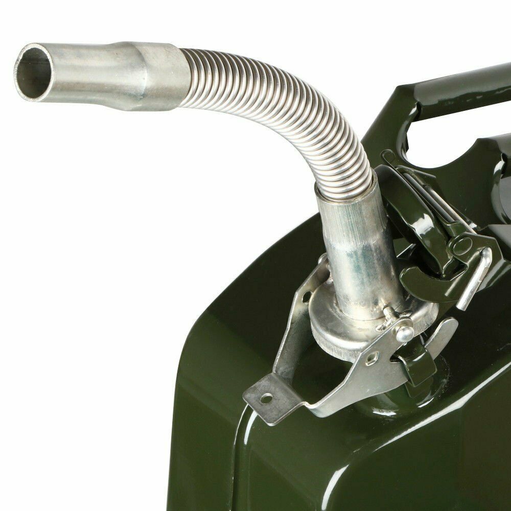 METAL FUEL JERRY CAN DIESEL PETROL OIL 20 LITRE GREEN MILITARY + Flexy Spout