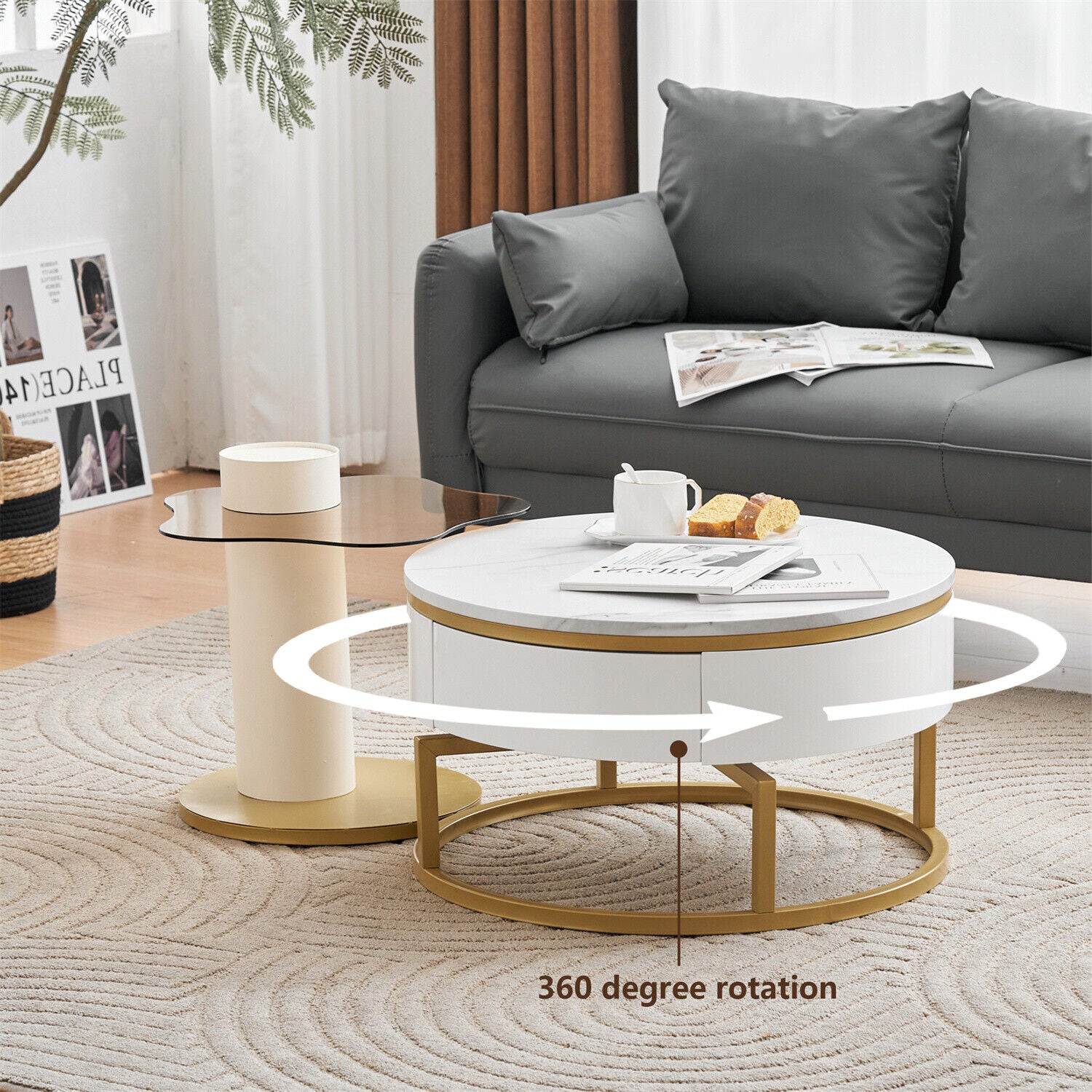 Nesting Coffee Tables Set of 2 Modern Rotatable Side End Tables Living Room HT