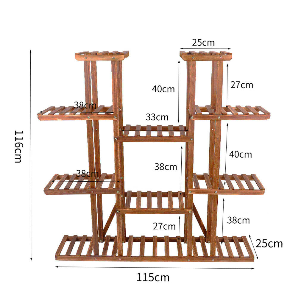 Symmetric Double Shelves Plant Stand 17 Potted Flower Pots Organizer Shelf Rack