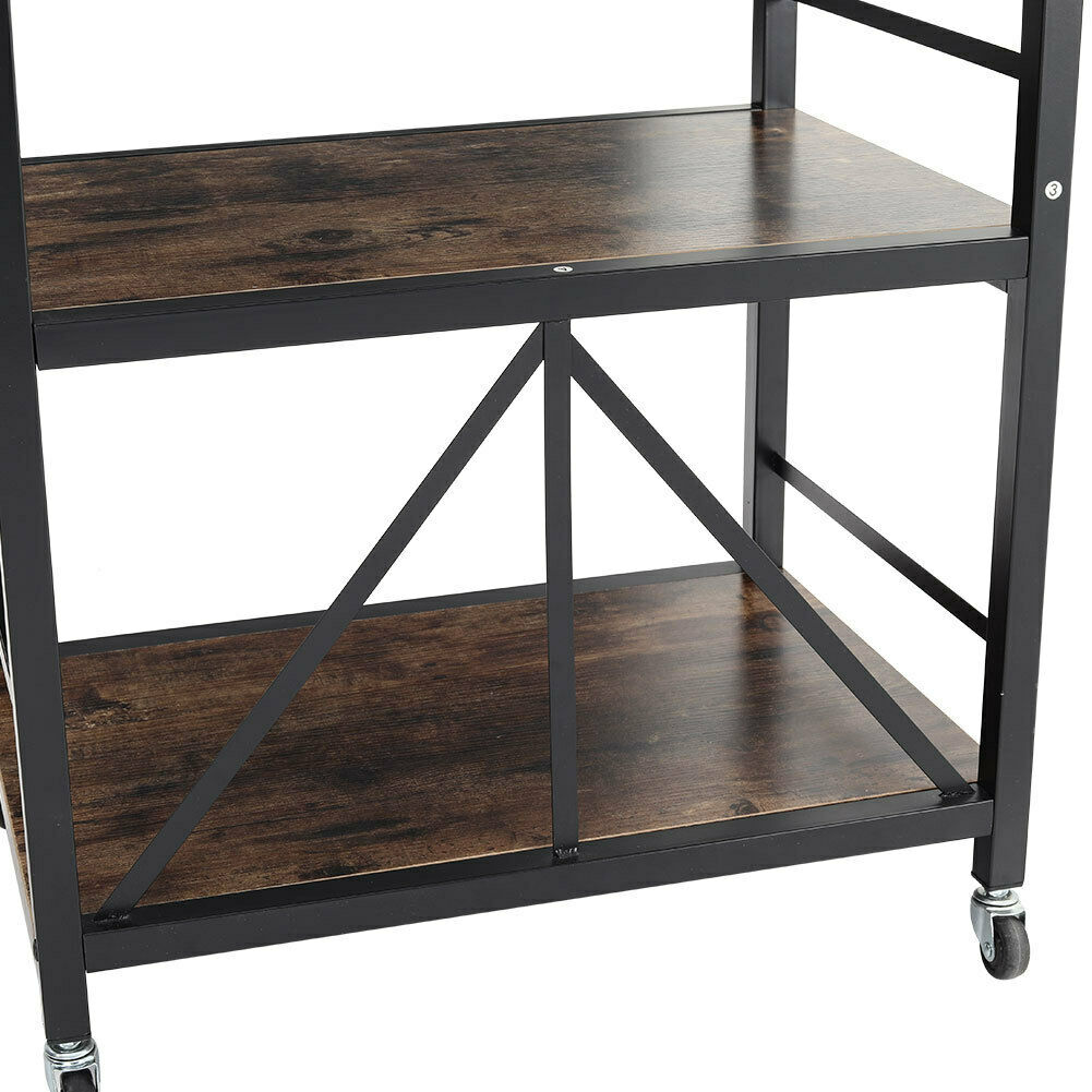 3 Tier Shelf Trolley Industrial Rolling Bookshelf Bookcase Storage Shelving Unit