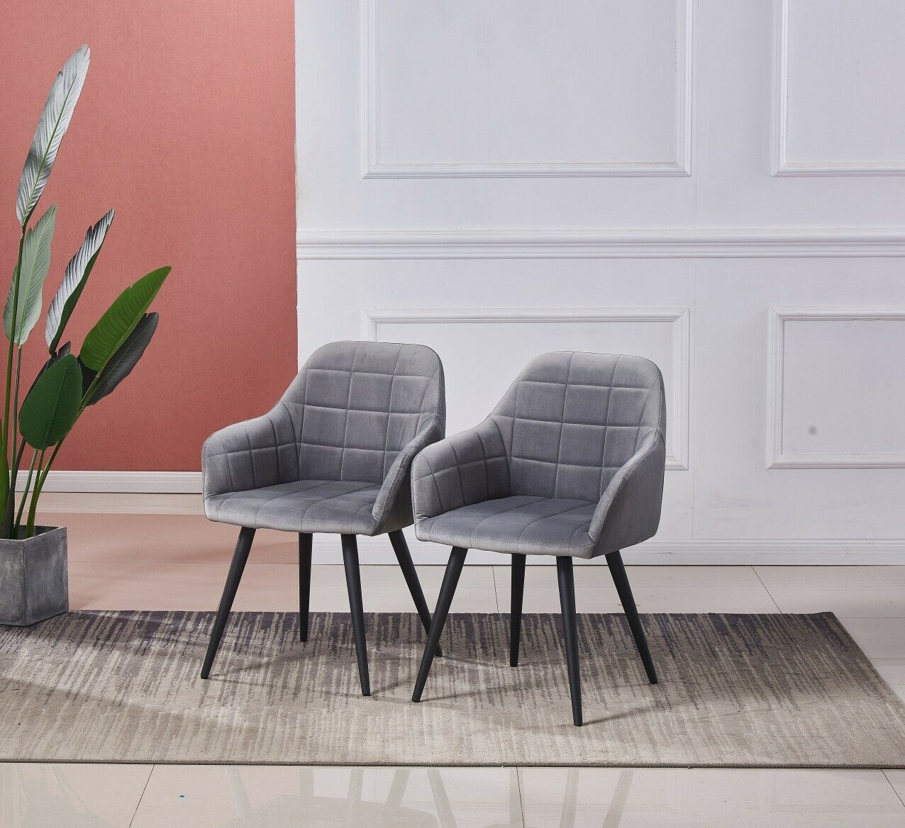 2X Velvet Dining Chairs Living Room Chairs with Armrest Counter Chairs Metal leg