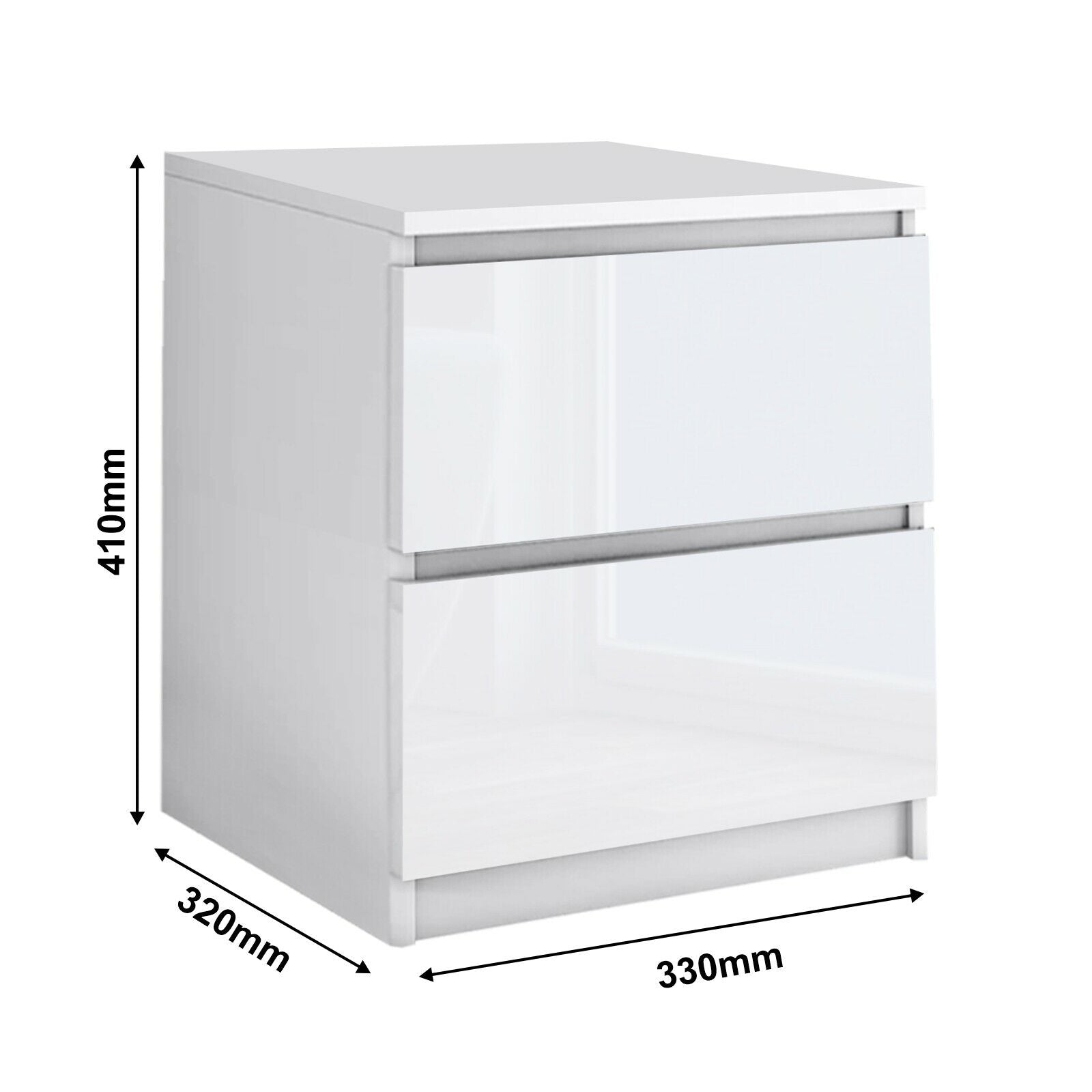 Bedside Table Cabinet Nightstand 2 Draw White Chest of Drawers Bedroom Furniture