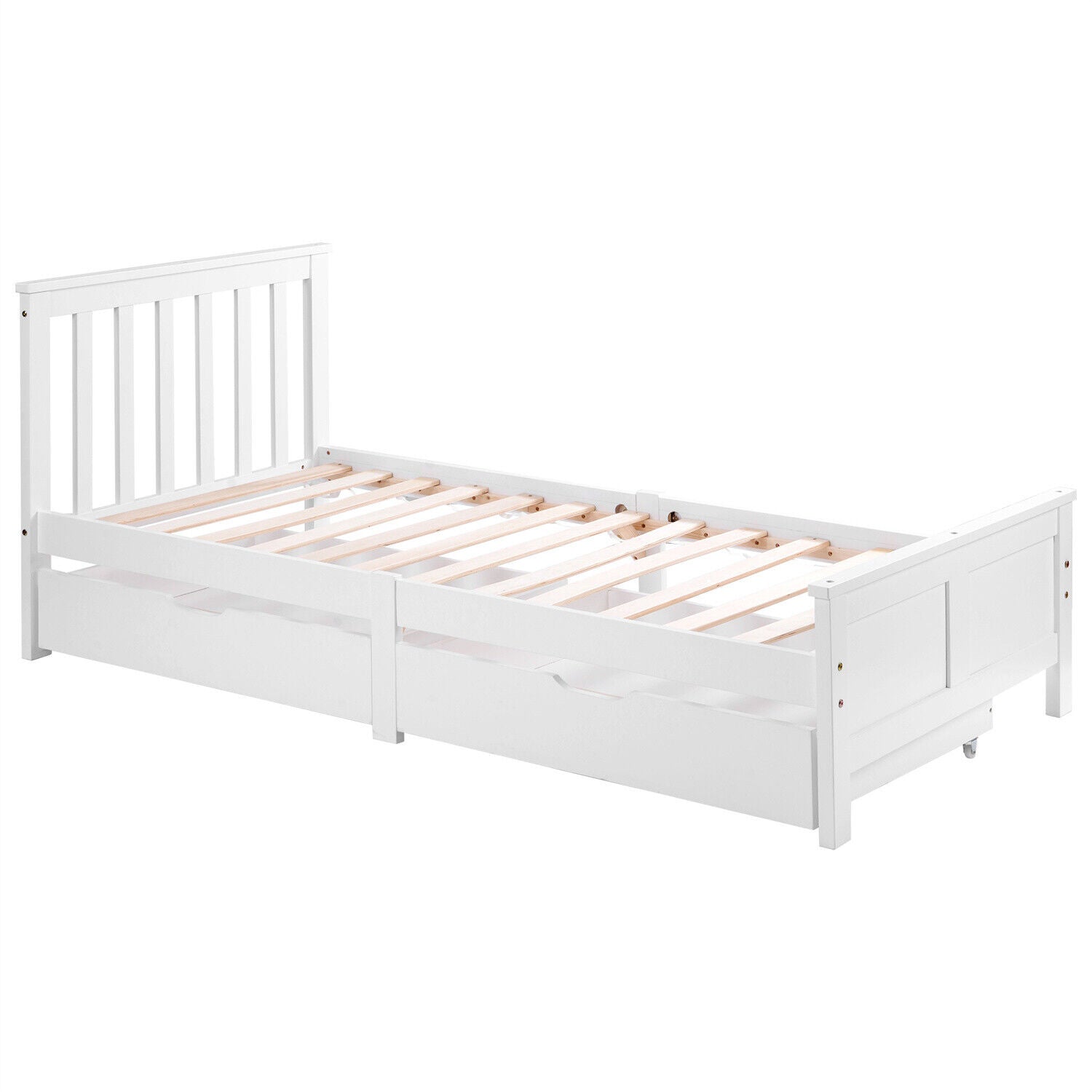 2 Drawers 4ft 3ft Double Single Wooden Solid White Pine Kids Storage Bed Frame