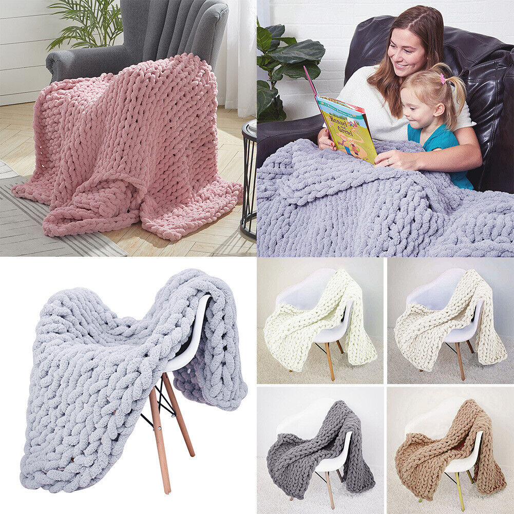 Chunky Knit Throw Hand Knitted Thick Blanket Soft Sofa Bed Wooly Cable Blanket