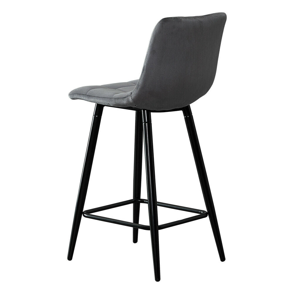 2X Grey Velvet Bar Stools Breakfast Pub Chair With Footrest Modern Home Kitchen