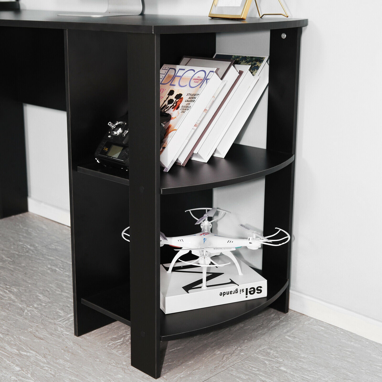 L-shaped Corner Computer Desk PC Table Workstation Home Office Furniture Black