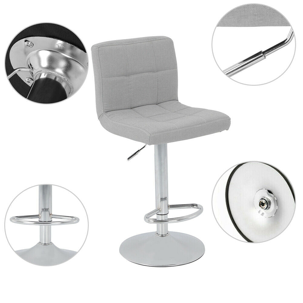 2X Bar Stools Adjustable Breakfast Kitchen Stools Fabric Swivel Chrome Gas Lift