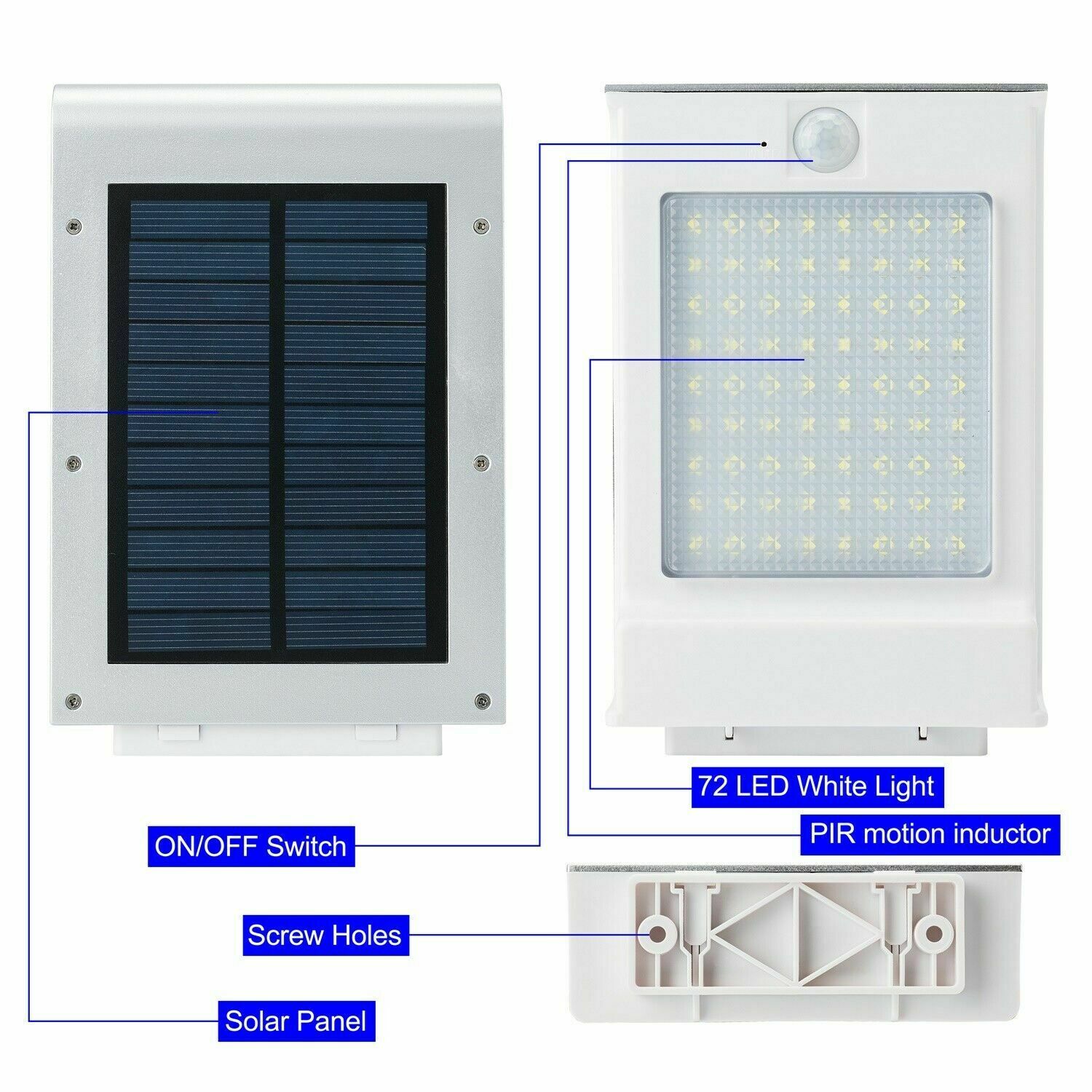 72 LED Solar Powered PIR Motion Sensor Light Outdoor Garden Security Wall Lights