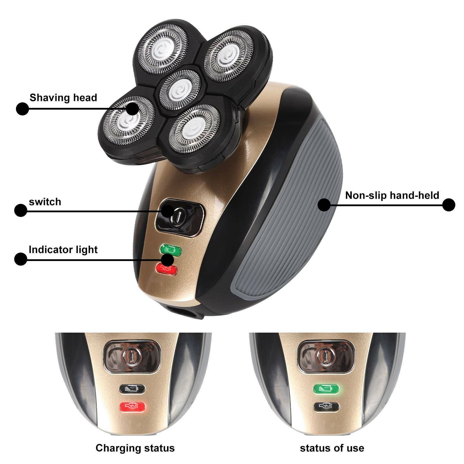 Men Electric Shaver Rechargeable Bald Head Razor 5 In 1 4D Rotary Beard Trimmer